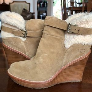 UGG platform wedge tan suede boots